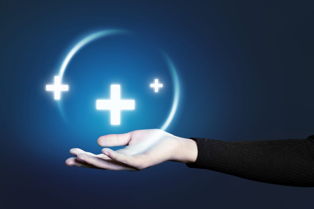 hand gesture presenting medical tech hologram